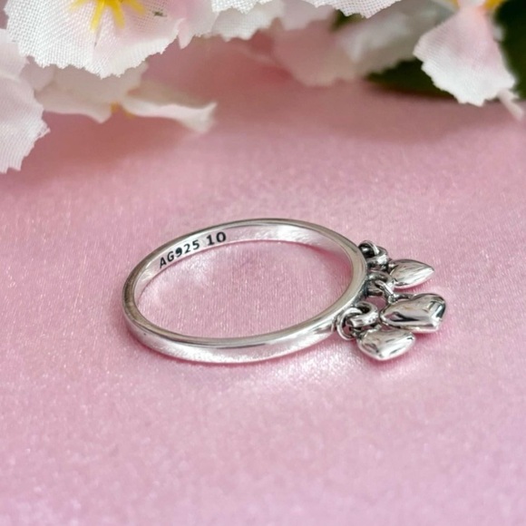 Dangling Hearts Sterling Silver Charm Ring for Women - Picture 2 of 3